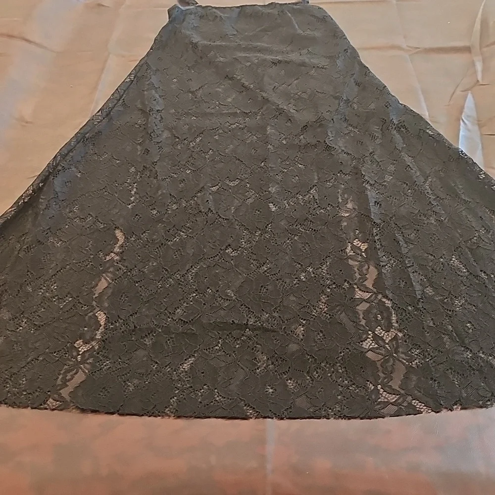 B1 Black Tank Top Solid Lace Spaghetti Strap Dual Leg Split Sexy Top Dress Sz M - Picture 3 of 7